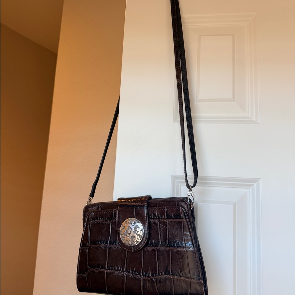 Brighton Dark Brown Crossbody Bag with Silver Accent
